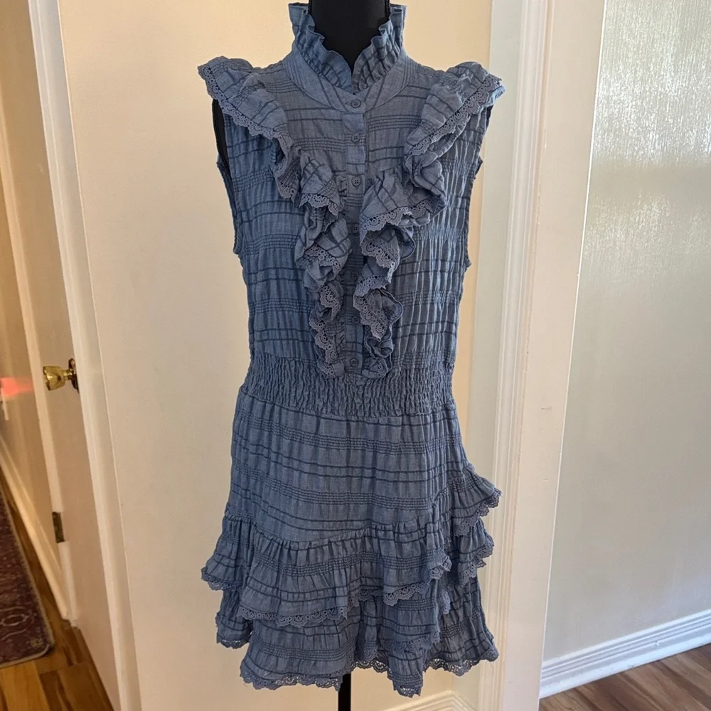 Blue Ruffled Sleeveless Dress - Picture 1 of 7